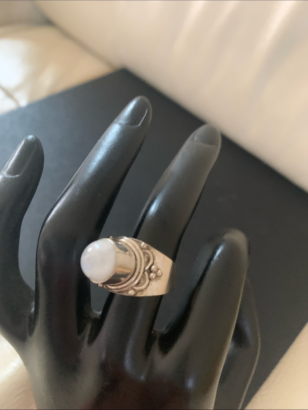 Sterling Silver Moonstone Dome Ring - White Moonstone.  Size 7